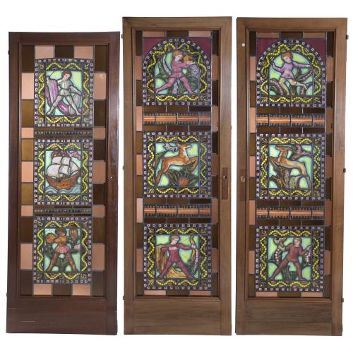 THREE DOORS IN LEADED GLASS, SIGLO XX. 