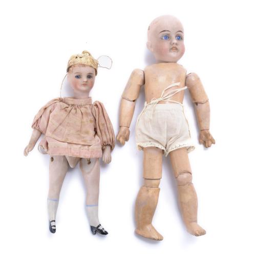 PAIR OF PROBABLY FRENCH SMALL DOLLS, CIRCA 1890