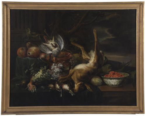 18TH-19TH CENTURY DUTCH SCHOOL. "HUNTING AND FRUITS STILL L