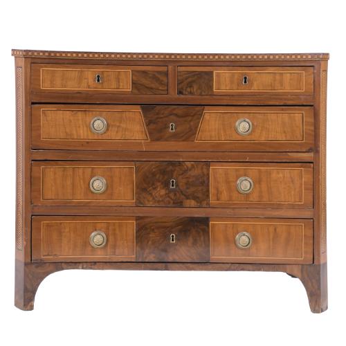 553-MALLORCAN CHARLES IV CHEST OF DRAWERS WITH MARQUETRY, CIRCA 1800.