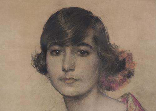 RAMÓN CASAS Y CARBO (1866-1932). "JOVEN CON MANTILLA", 1921.