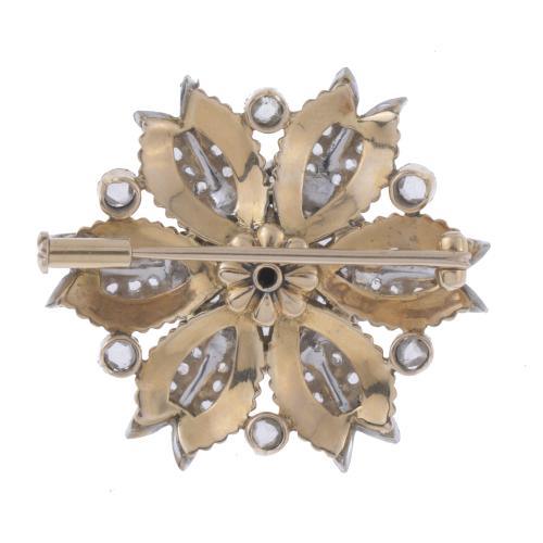 FLORAL ROUND BROOCH WITH PEARL, 1950&#39;S.