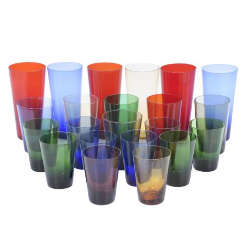 382-SET OF SIX HIGH GLASSES, SIX MEDIUM GLASSES AND TEN SMALL GLASSES. MID 20TH CENTURY