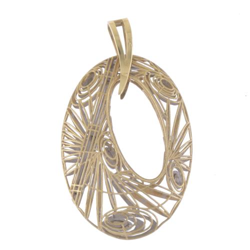 OPENWORK OVAL PENDANT WITH DIAMONDS.