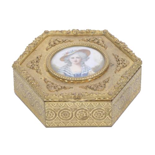 456-CAJA JOYERO FRANCESA HEXAGONAL BÉLLE EPOQUE, CIRCA 1880 - 1890.