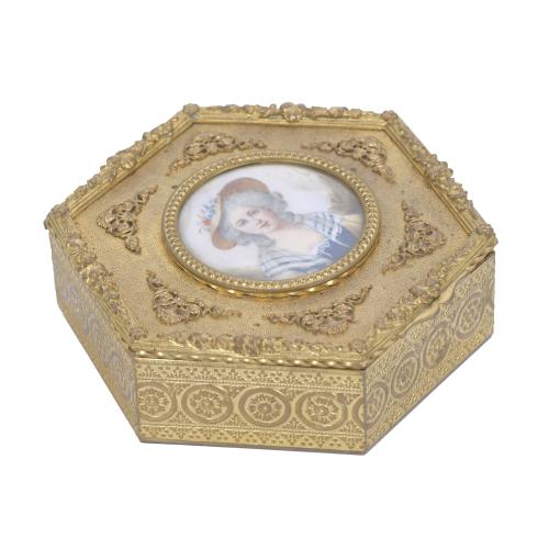 CAJA JOYERO FRANCESA HEXAGONAL BÉLLE EPOQUE, CIRCA 1880 - 1