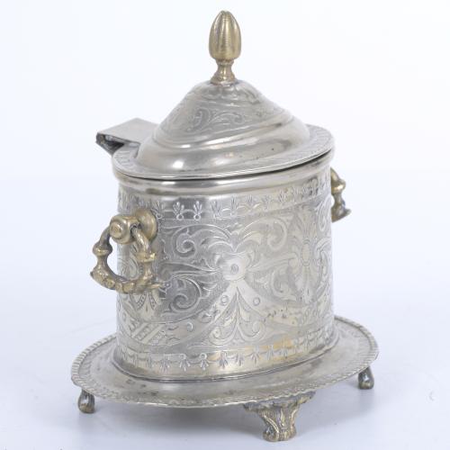 SILVERY METAL BISCUITS CASE, LATE 19TH CENTURY. 