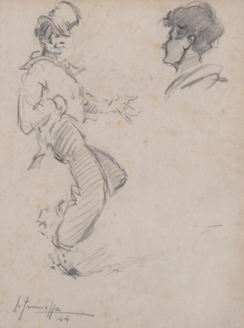 865-JOAQUIM TERRUELLA MATILLA (1891-1957). Esbozo para bailarín y retrato, 1944.