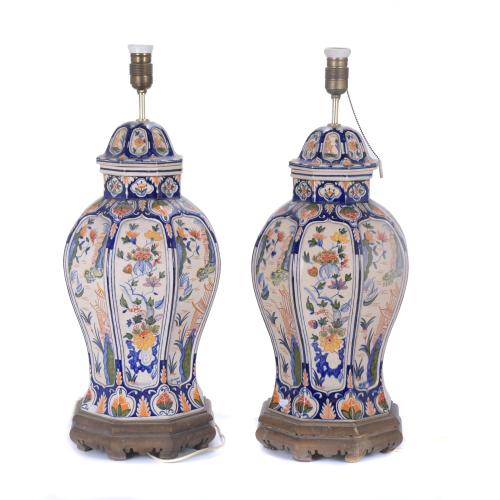 TWO CRACKLED PORCELAIN LAMPS.