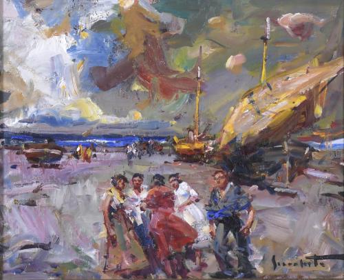 JOSEP SERRASANTA (1916-1998). "FIGURAS EN LA PLAYA".