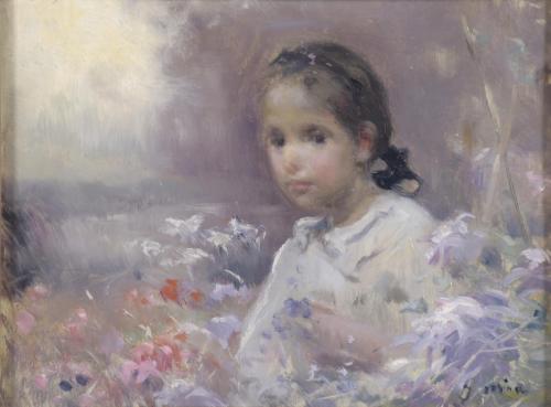 670-JOAQUIM MIR I TRINXET (1873-1940). "NIÑA ENTRE LAS FLORES".