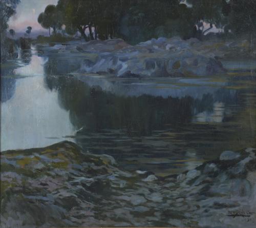 ANTONI ROS I GUELL (1873-1954) "AL ANOCHECER", Banyoles, 19