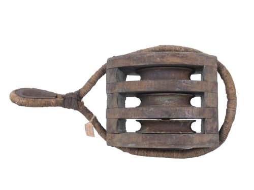 LARGE SHIP&#39;S PULLEY FOR THREE ROPES, 20TH CENTURY.