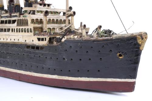 MODEL OF THE BRITISH OCEAN LINER RMS LUSITANIA, CIRCA 1950.