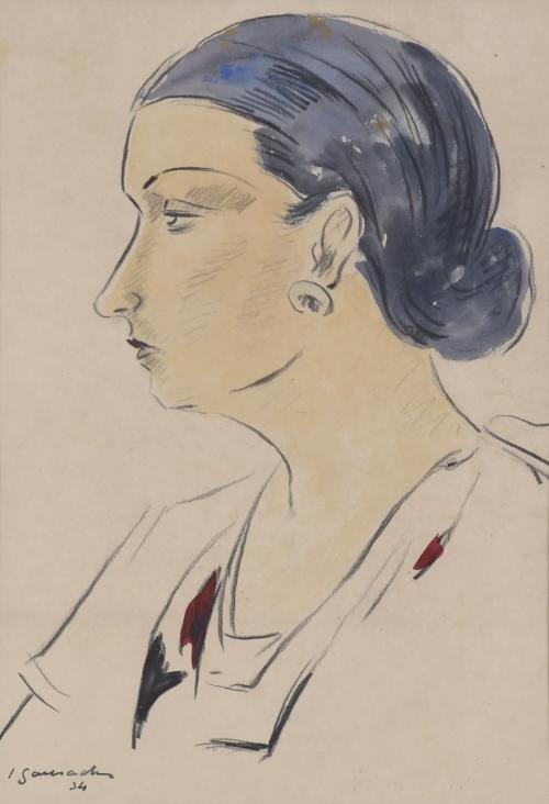 934-JOSEP GAUSACHS (1889-1959).  "RETRATO FEMENINO DE PERFIL", 1934.