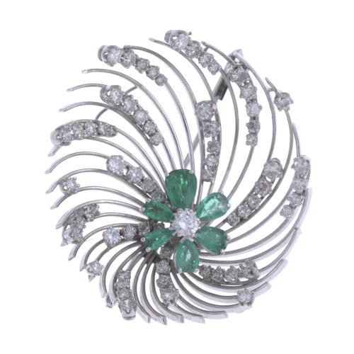 1950'S BROOCH WITH EMERALDS AND DIAMONDS 