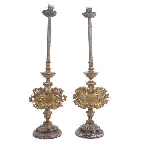 489-PAIR OF ALTAR CIBORIA TRANSFORMED INTO LAMPS, EARLY 20TH CENTURY. 