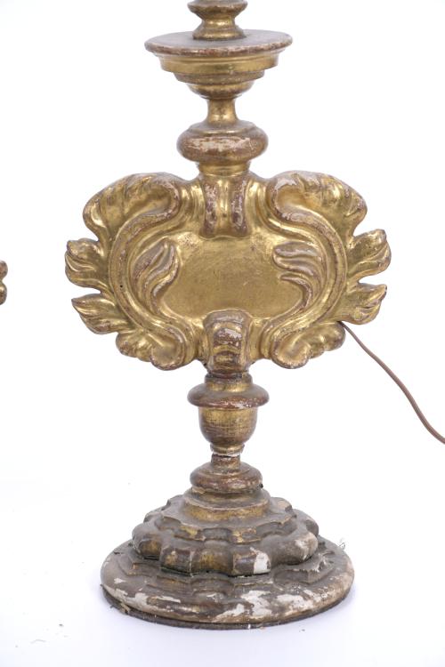 PAIR OF ALTAR CIBORIA TRANSFORMED INTO LAMPS, EARLY 20TH CE