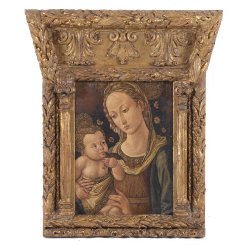 20TH CENTURY, ITALIAN SCHOOL. "MADONNA WITH CHILD AND BIRD".