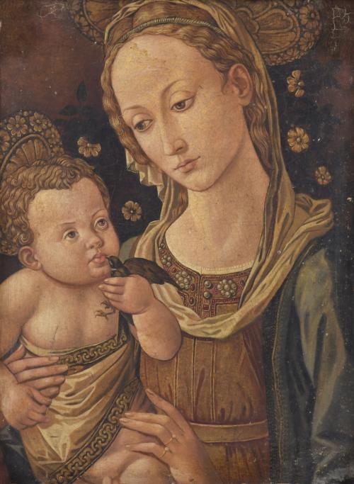 20TH CENTURY, ITALIAN SCHOOL. "MADONNA WITH CHILD AND BIRD".