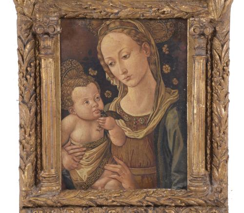 20TH CENTURY, ITALIAN SCHOOL. "MADONNA WITH CHILD AND BIRD".