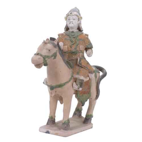 MING STYLE "WARRIOR" EQUESTRIAN FIGURE, 20TH CENTURY. 