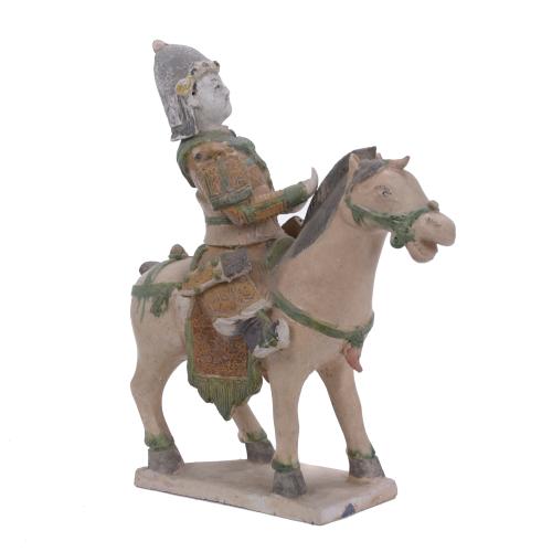 MING STYLE "WARRIOR" EQUESTRIAN FIGURE, 20TH CENTURY. 