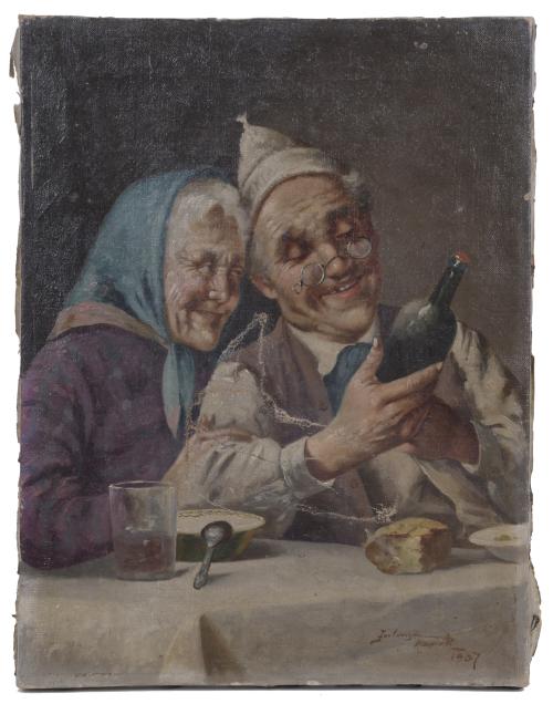 20TH CENTURY SPANISH SCHOOL. "ELDERLY COUPLE", 1907.