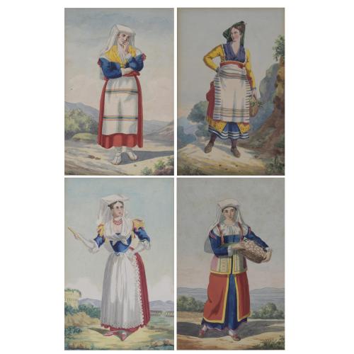 19TH CENTURY ITALIAN SCHOOL. Set of 4 watercolours of women