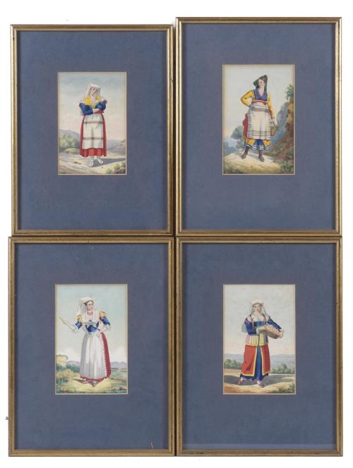 19TH CENTURY ITALIAN SCHOOL. Set of 4 watercolours of women