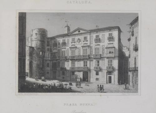 804-19TH CENTURY CATALAN SCHOOL. "PLAZA NUEVA- BARCELONA".