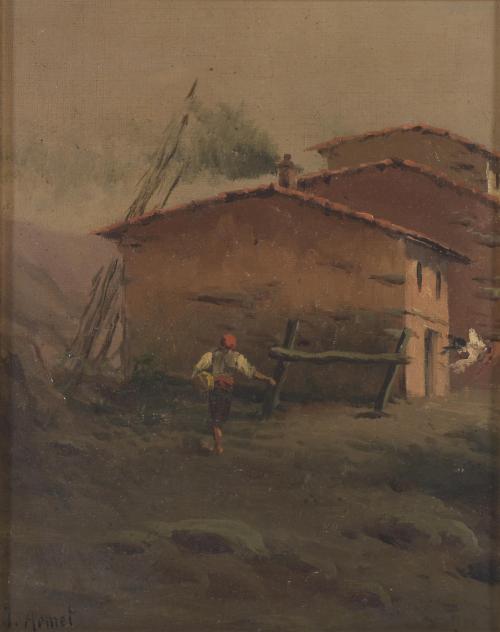 JOSEP ARMET I PORTANELL (1843-1911). "FARMHOUSE AND FARMER".