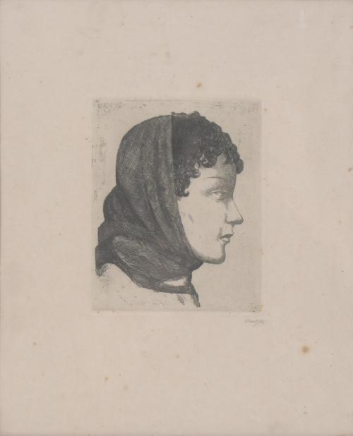 XAVIER NOGUÉS (1873-1940). "GIRL'S HEAD WITH SCARF", ca. 1918.