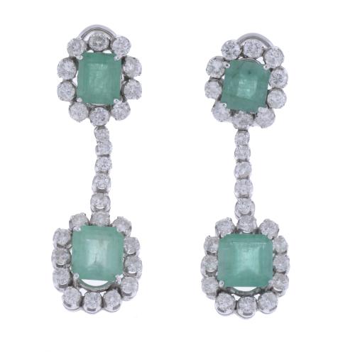 179-EARRINGS WITH EMERALDS SURROUNDED BY DIAMONDS