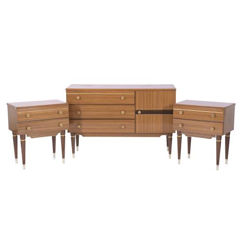 SET OF SIDEBOARD AND TWO SMALL TABLES, CIRCA 1960. 