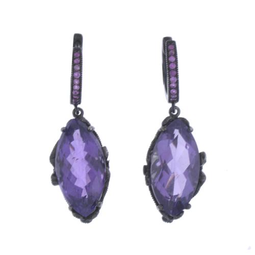 EARRINGS WITH AMETHYSTS, TSAVORITES AND ROSE SAPPHIRES