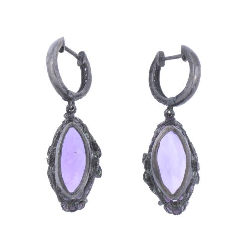 EARRINGS WITH AMETHYSTS, TSAVORITES AND ROSE SAPPHIRES