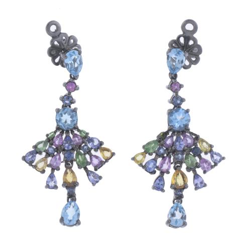 FAN-SHAPED EARRINGS WITH NATURAL GEMSTONES