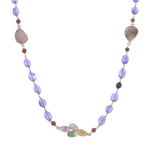 NECKLACE WITH AMETHYSTS, CORAL, OPAL AND TOURMALINES