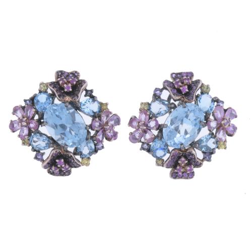 55-FLORAL EARRINGS WITH NATURAL COLOURED GEMSTONES