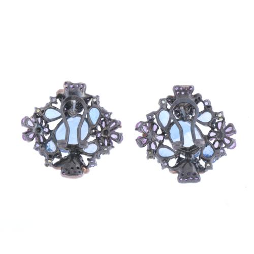 FLORAL EARRINGS WITH NATURAL COLOURED GEMSTONES