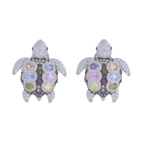 44-TURTLE-SHAPED EARRINGS WITH COLOURED ZIRCONS