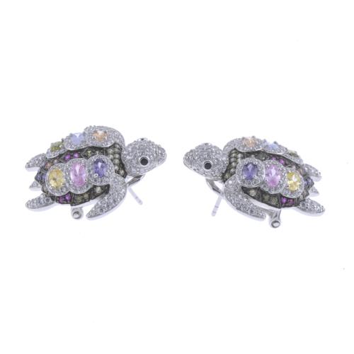 TURTLE-SHAPED EARRINGS WITH COLOURED ZIRCONS