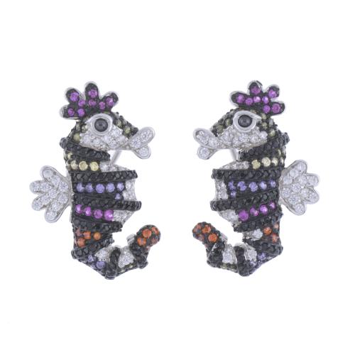 45-SEAHORSE-SHAPED EARRINGS WITH COLOURED ZIRCONS