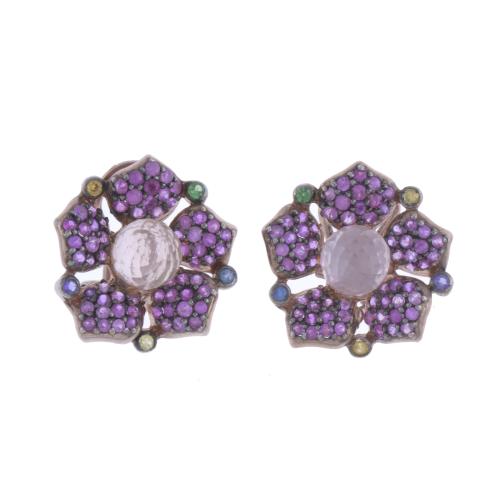 FLOWER-SHAPED EARRINGS WITH NATURAL GEMSTONES