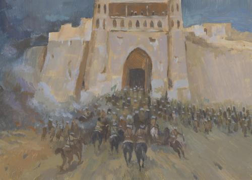 875-20TH-21TH CENTURIES SPANISH SCHOOL. "THE INVASION OF BUKHARA ARQ BY GENJGIS KAN".