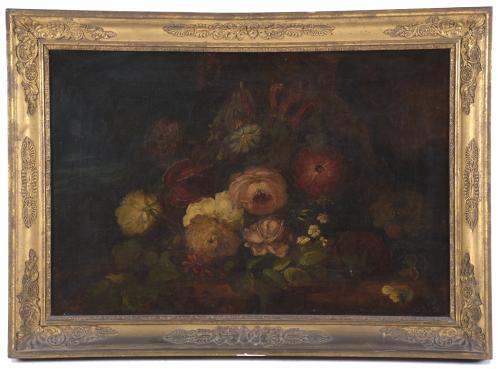 18TH-19TH CENTURIES, SPANISH SCHOOL. "FLOWERS STILL LIFE".