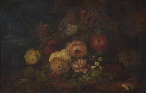 18TH-19TH CENTURIES, SPANISH SCHOOL. "FLOWERS STILL LIFE".