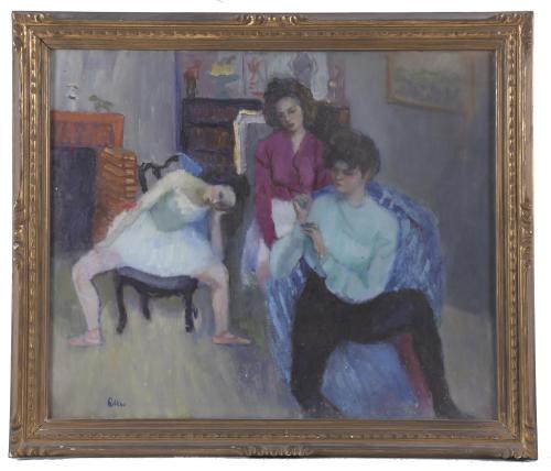 20TH CENTURY SPANISH SCHOOL. "DANCER AND SEATED WOMEN".