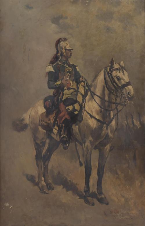 594-19TH CENTURY, SPANISH SCHOOL. "SOLDIER ON HORSEBACK". 